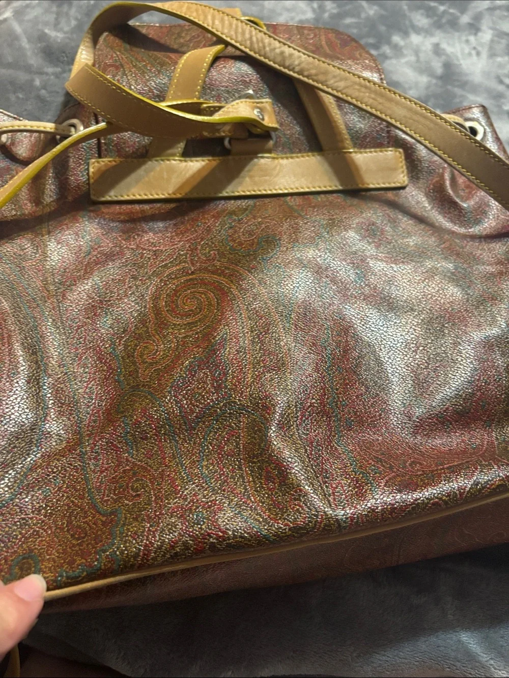 Etro Brown Paisley Drawstring Backpack with Tan Trim